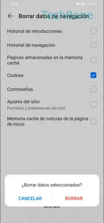 Paso 7: Presiona Borrar para confirmar Borrar cookies - Presiona Borrar para confirmar
