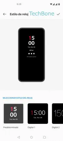 Paso 4: Desliza hacia la derecha o izquierda para navegar por los estilos Estilo de reloj en la pantalla de bloqueo - Desliza hacia la derecha o izquierda para navegar por los estilos