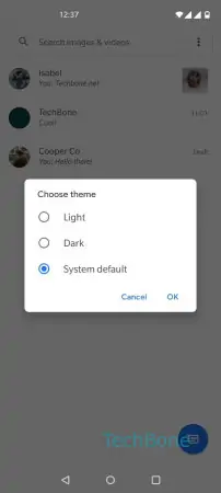 Dark or light theme for messages app -  Choose  Light ,  Dark  or  System default  