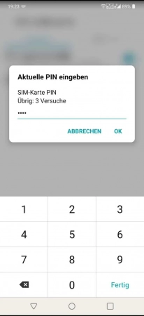 Schritt 6: Gebe den noch aktuellen PIN der SIM-Karte ein PIN der SIM-Karte ändern - Gebe den noch aktuellen PIN der SIM-Karte ein