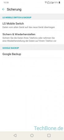 Google Backup ein-/ausschalten -  Tippe auf  Google Backup  