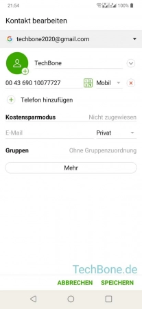Schritt 4: Nehme die gewünschten Änderungen vor und tippe auf Speichern Kontakt bearbeiten - Nehme die gewünschten Änderungen vor und tippe auf Speichern