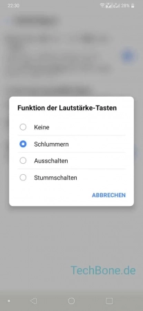 Schritt 5: Wähle zwischen Keine , Schlummern , Ausschalten oder Stummschalten Funktion der Lautstärke-Tasten - Wähle zwischen Keine , Schlummern , Ausschalten oder Stummschalten