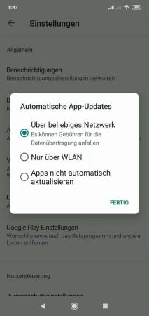 Automatische App-Updates -  Tippe auf  Fertig  
