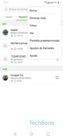 Paso 3: Presiona Eliminar todo Borrar historial de llamadas - Presiona Eliminar todo