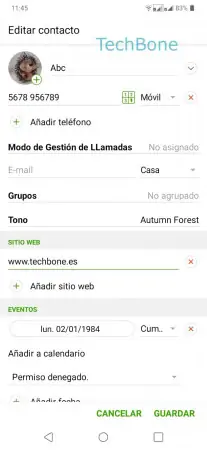 Paso 7: Presiona Guardar Añadir más información a un contacto - Presiona Guardar