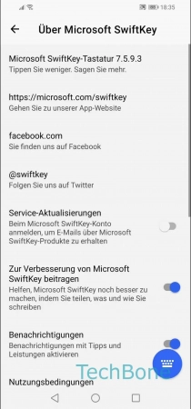 Nutzungsstatistik teilen -  Aktiviere oder deaktiviere  Zur Verbesserung von Microsoft SwiftKey beitragen  