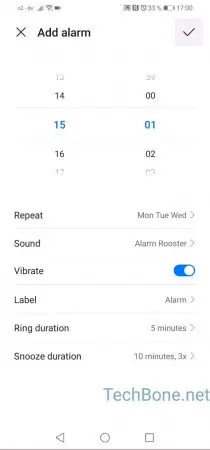 New alarm -  Tap on  Save  