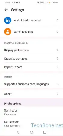 Choose contacts account -  Tap on  Display preferences  