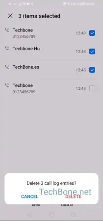 Delete call history -  Confirm with  Delete  