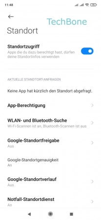 Standort-Suche über WLAN und Bluetooth -  Tippe auf  WLAN- und Bluetooth-Suche  