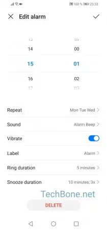 Alarm tone -  Confirm with  save  