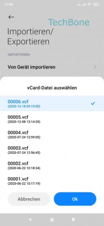 Importieren -  Wähle die  vCard-Datei(en)  