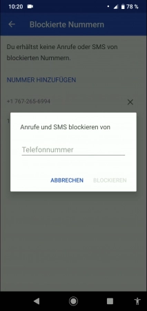 Rufnummer blockieren -  Gib die Nummer ein und bestätige mit  Blockieren  