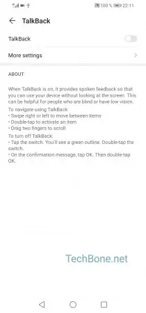 TalkBack on/off -  Activate or deactivate  TalkBack  