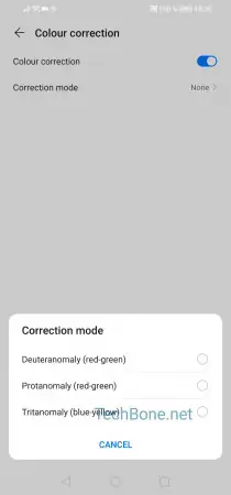 Colour correction -  Choose a  correction mode  