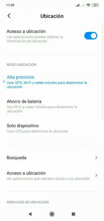 Paso 4: Selecciona Alta precisión , Ahorro de batería o Solo dispositivo Modo ubicación - Selecciona Alta precisión , Ahorro de batería o Solo dispositivo