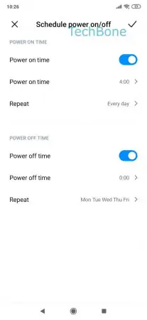 How to Schedule Power on/off -  Tap on  Repeat  