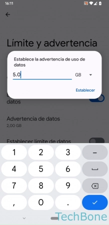 Paso 6: Establece un Límite de advertencia de uso de datos y presiona Establecer Cambiar el Límite de Advertencia de datos - Establece un Límite de advertencia de uso de datos y presiona Establecer