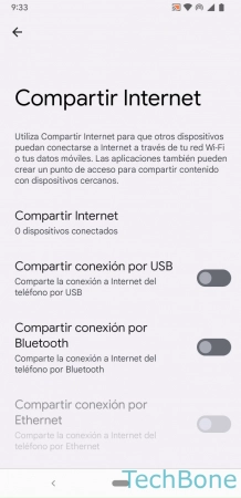 Compartir la Conexión por USB (Tethering) - Activa o desactiva  Compartir conexión por USB 