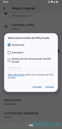 Paso 4: Selecciona Automático o Nombre de host del proveedor de DNS privado Configurar un Servidor DNS privado - Selecciona Automático o Nombre de host del proveedor de DNS privado