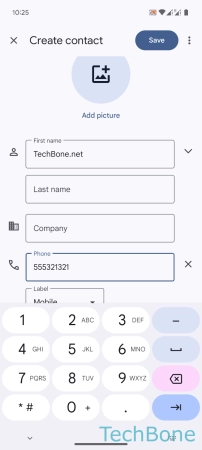 How to Create a Contact - Enter the  Name , the  Phone number  and other information and tap on  Save 