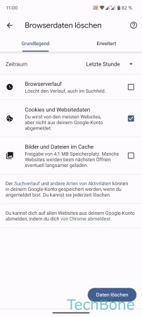 Cookies - Wähle  Cookies und Websitedaten  und tippe auf  Daten löschen 