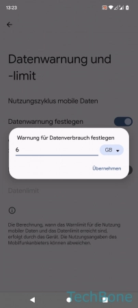 Einstellen - Bestätige mit  Übernehmen 