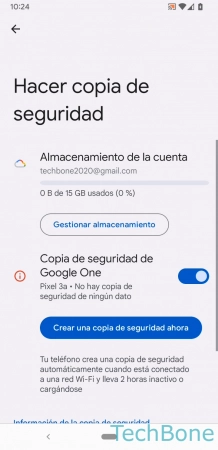 Paso 4: Presiona Almacenamiento de la cuenta Elegir la Cuenta de Copia de seguridad Google - Presiona Almacenamiento de la cuenta