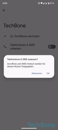 Schritt 6: Tippe auf OK Telefonieren und SMS zulassen - Tippe auf OK