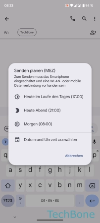 Schritt-4 Wähle eine vordefinierten Zeitpunkt oder lege das Datum und Uhrzeit manuell fest SMS planen - Wähle eine vordefinierten Zeitpunkt oder lege das Datum und Uhrzeit manuell fest