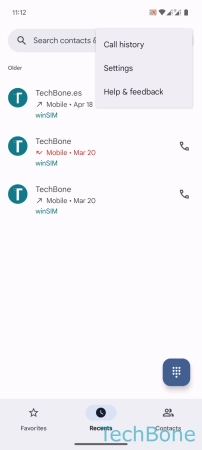 How to Sort the Call History - Tap on  Settings 
