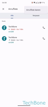 Anrufliste löschen - Tippe auf  Anrufliste leeren 