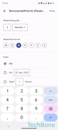 Schritt 7: Lege eine Wiederholung fest und tippe auf Fertig Wiederkehrender Termin - Lege eine Wiederholung fest und tippe auf Fertig