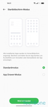 Schritt 4: Wähle Standardmodus oder App Drawer-Modus Ein-/ausschalten - Wähle Standardmodus oder App Drawer-Modus