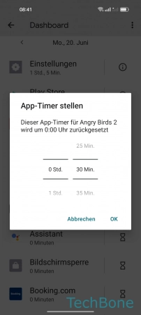Schritt 5: Lege einen App-Timer fest und tippe auf OK App-Timer einstellen - Lege einen App-Timer fest und tippe auf OK
