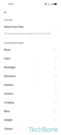 How to Assign a Custom ringtone to a Contact - Tap on  Select from files  or choose a  Ringtone 