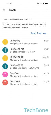 How to Restore Contacts from Trash bin - Tap and hold a  Contact 