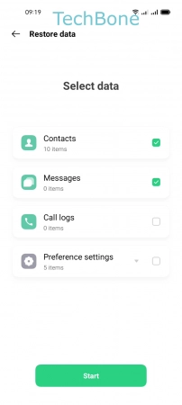 How to Restore local Backup - Select the  Data  and tap  Start 