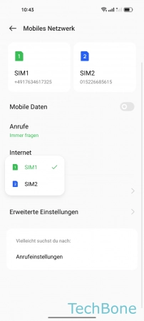 Schritt 4: Lege die Standard-SIM-Karte fest Standard-SIM-Karte - Lege die Standard-SIM-Karte fest