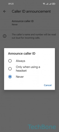 How to Turn On/Off Caller ID Announcement - Choose  Always ,  Only when using a headset  or  Never 