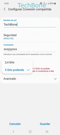 Paso 7: Selecciona 2,4 GHz o 5 GHz preferida Banda del punto de acceso Wi-Fi - Selecciona 2,4 GHz o 5 GHz preferida