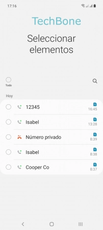 Paso 5: Selecciona entradas individuales o marca Todo Borrar historial de llamadas - Selecciona entradas individuales o marca Todo