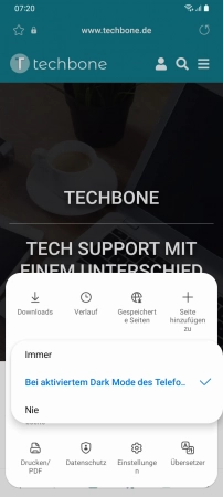 Schritt 4: Wähle Immer , Bei aktiviertem Dark Mode des Telefons oder Nie Dark Mode - Wähle Immer , Bei aktiviertem Dark Mode des Telefons oder Nie