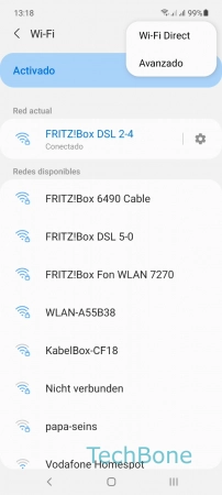 Olvidar una Red Wi-Fi guardada - Presiona  Avanzado 