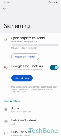Schritt 4: Tippe auf das aktuelle Konto Sicherungskonto - Tippe auf das aktuelle Konto