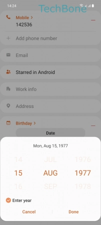 How to Add Birthday to a Contact - Enter the  Corresponding data  and tap  Done 