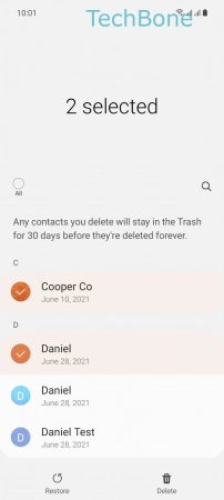 How to Restore Deleted contacts from Recycle bin - Tap on  Restore 