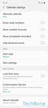 How to Set Default Reminder time for Events - Tap on  Alert settings 