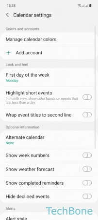 How to Set the First Day of the Week in Calendar - Tap on  First day of the week 